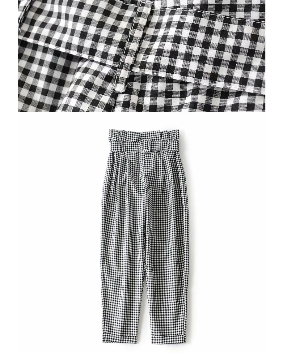 Fashion Houndstooth Houndstooth Paper Bag Pants,Pants