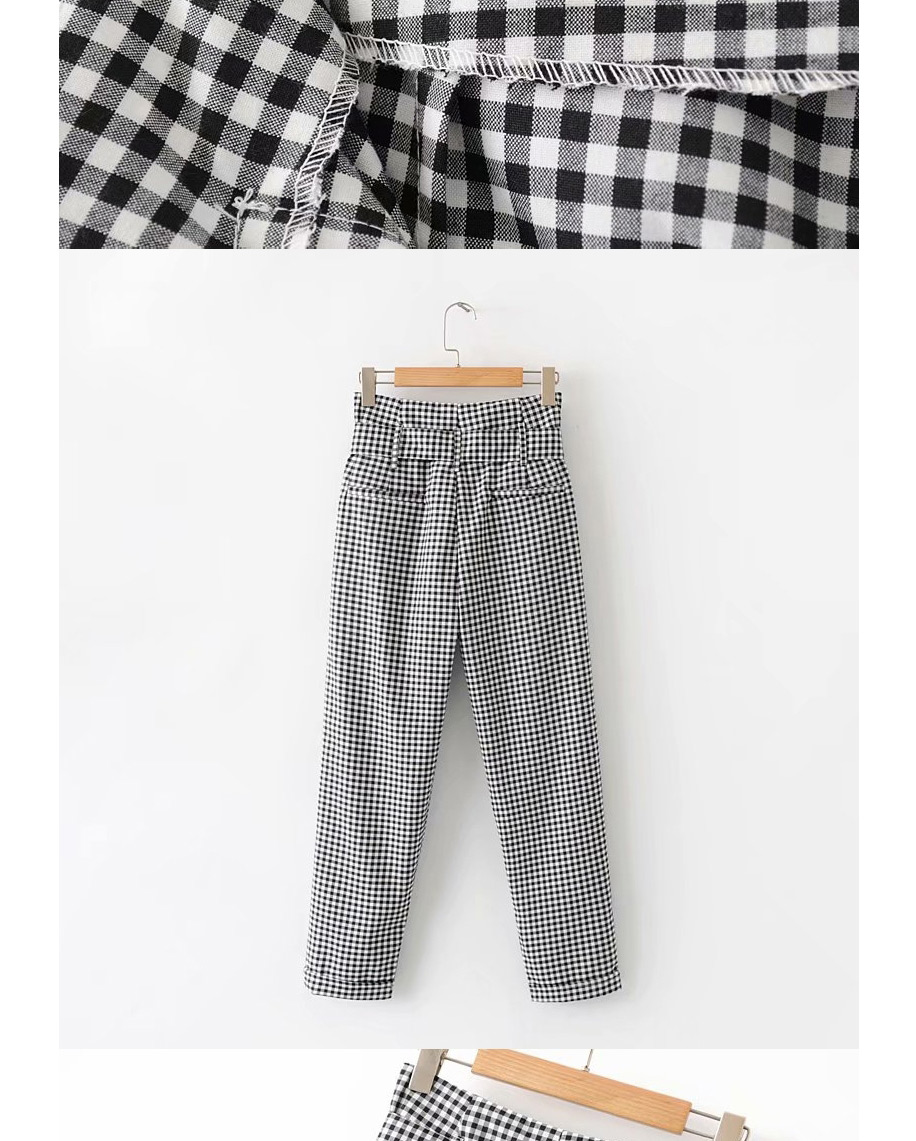 Fashion Houndstooth Houndstooth Paper Bag Pants,Pants