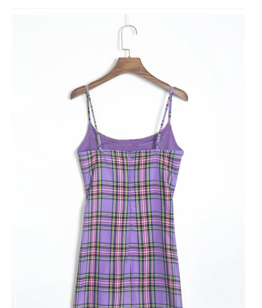 Fashion Purple Plaid Strap Dress,Long Dress