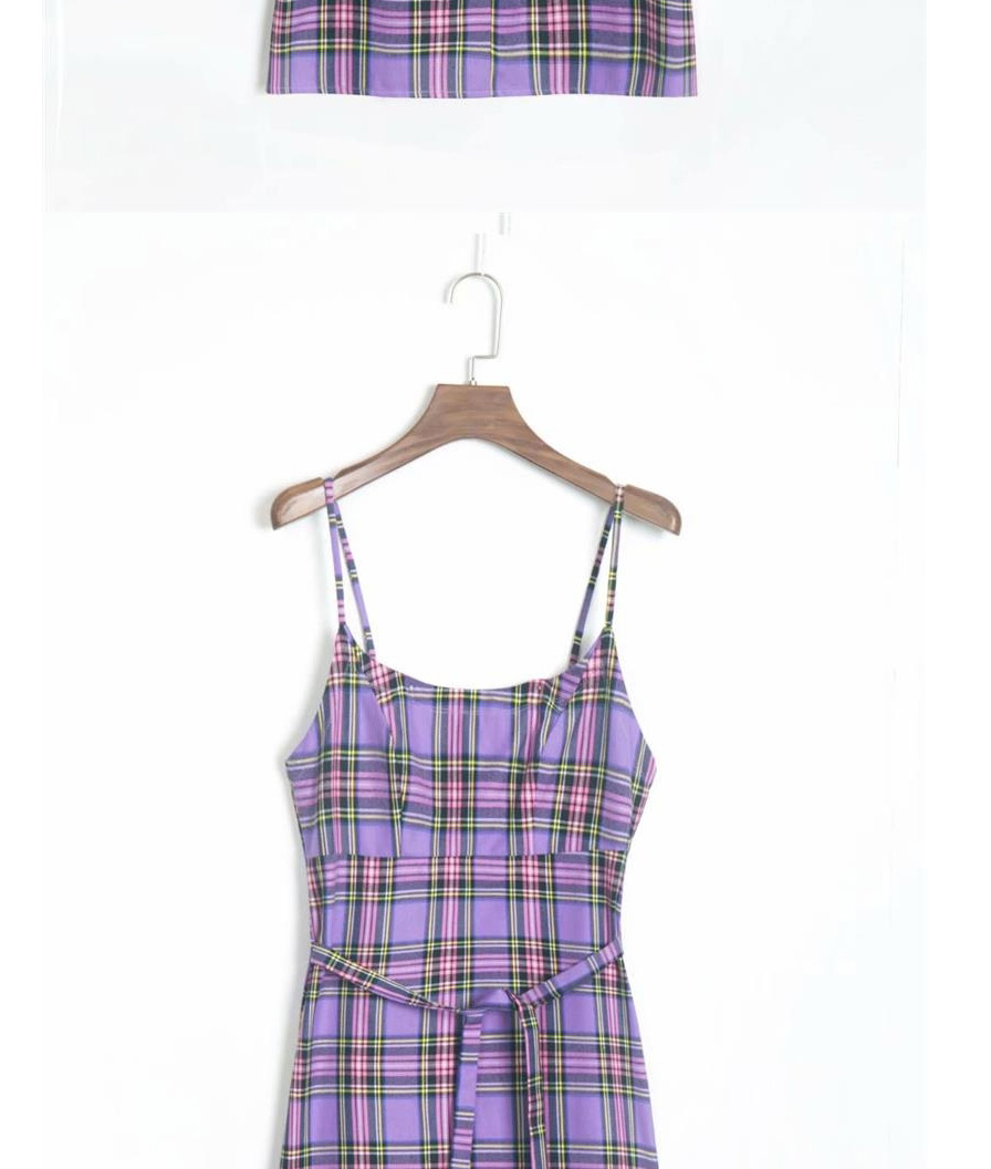 Fashion Purple Plaid Strap Dress,Long Dress