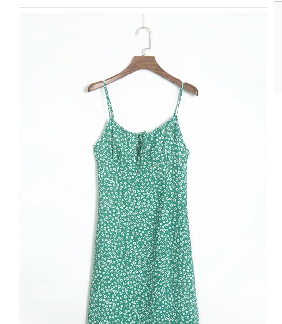 Fashion Green Printed Strap Dress,Long Dress