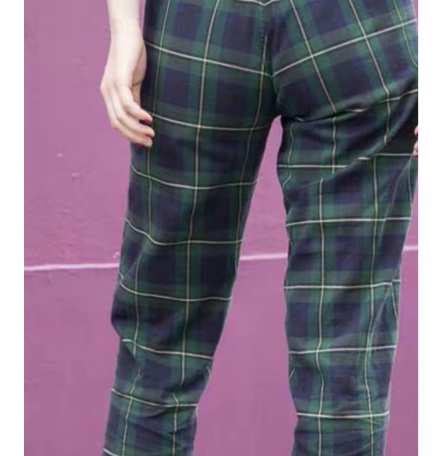 Fashion Dark Green Plaid Trousers,Pants