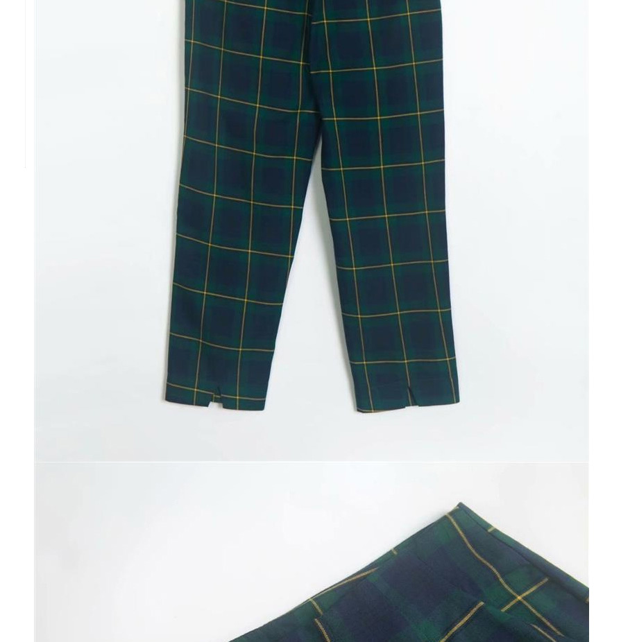 Fashion Dark Green Plaid Trousers,Pants