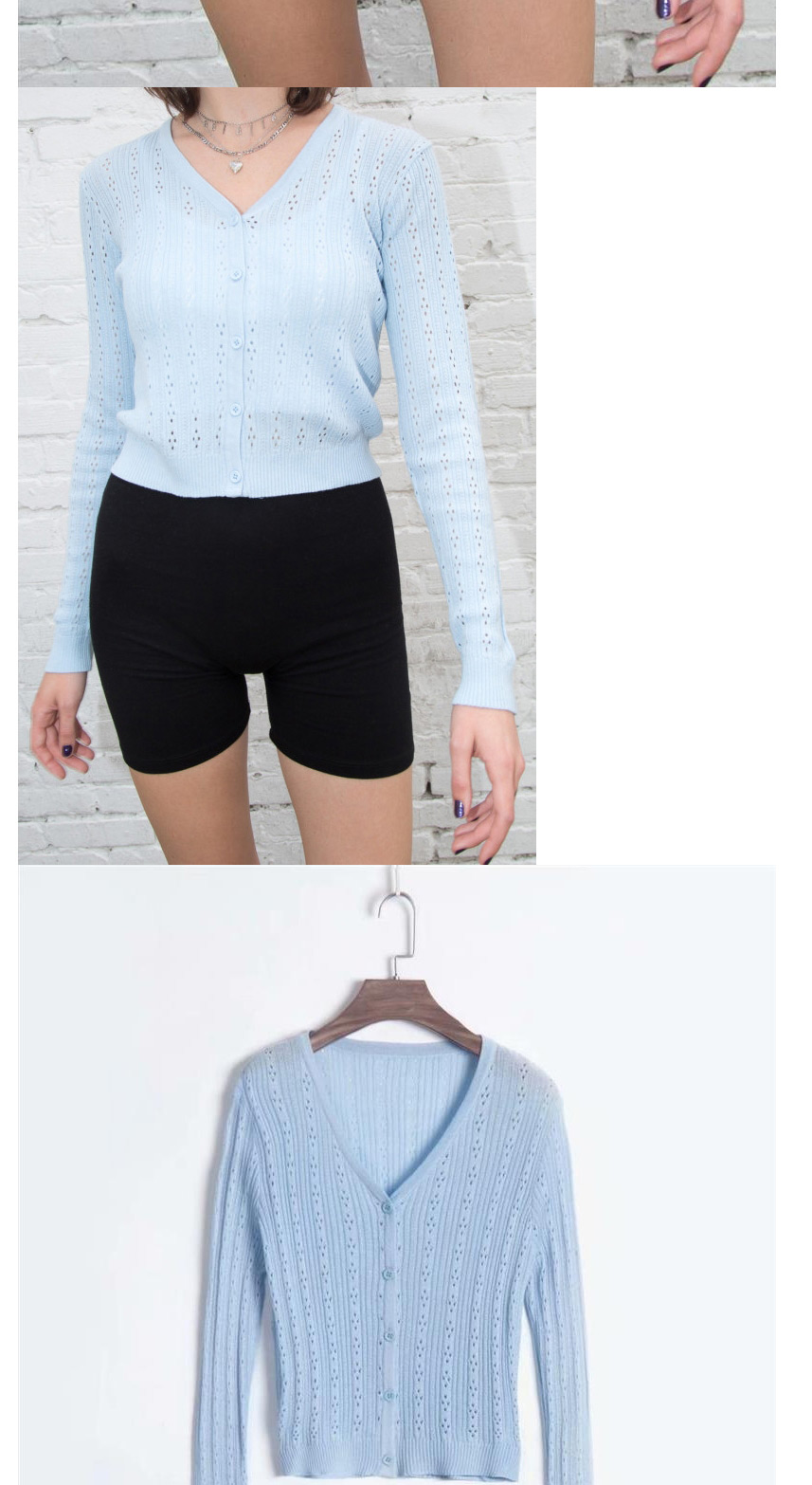 Fashion Light Blue Knitted Top,Sweater