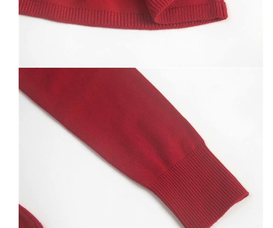 Fashion Red V Collar Waist Sweater,Sweater