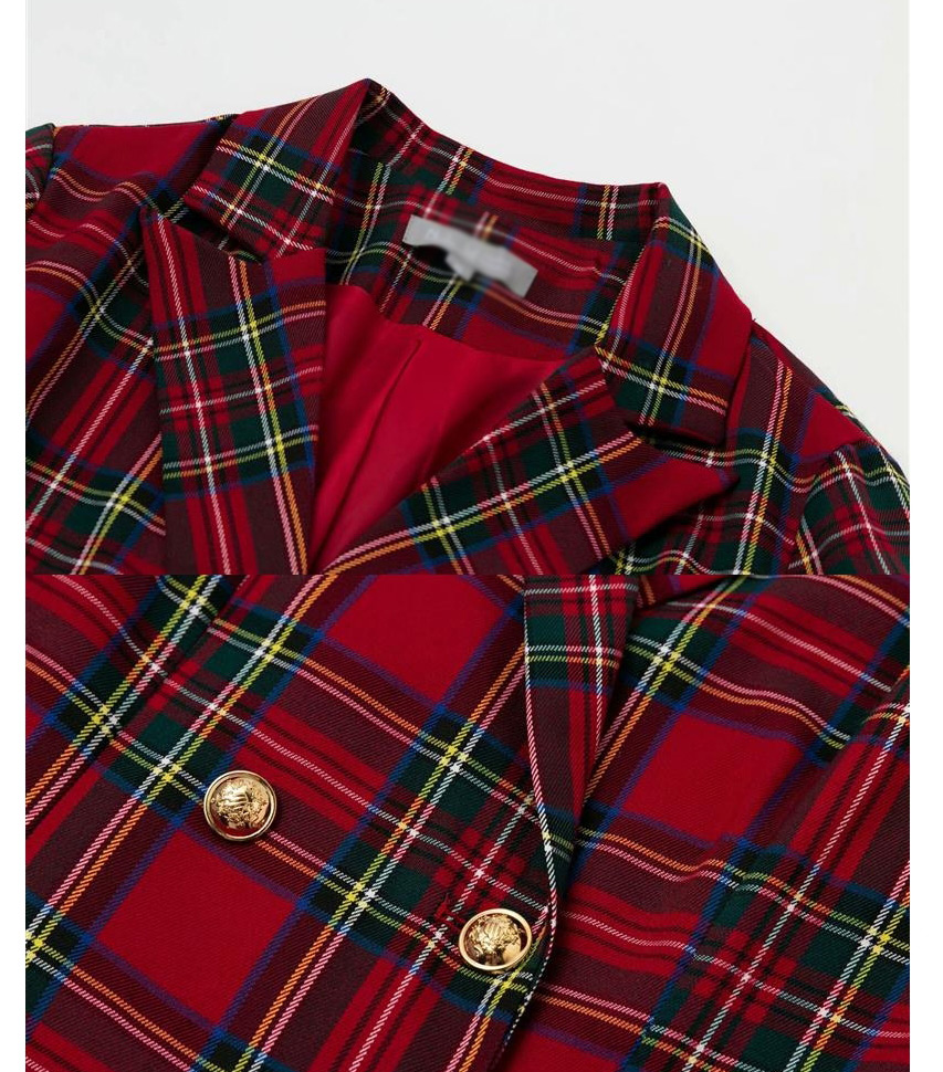 Fashion Red Plaid Blazer,Coat-Jacket