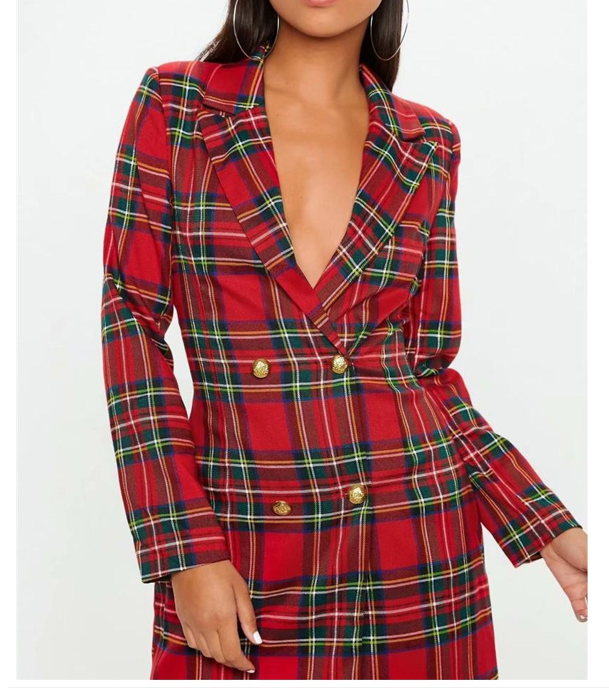 Fashion Red Plaid Blazer,Coat-Jacket