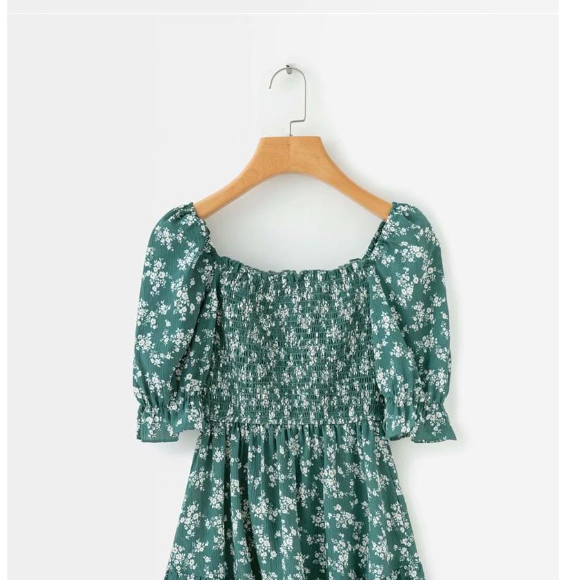 Fashion Lake Green Printed Dress,Long Dress