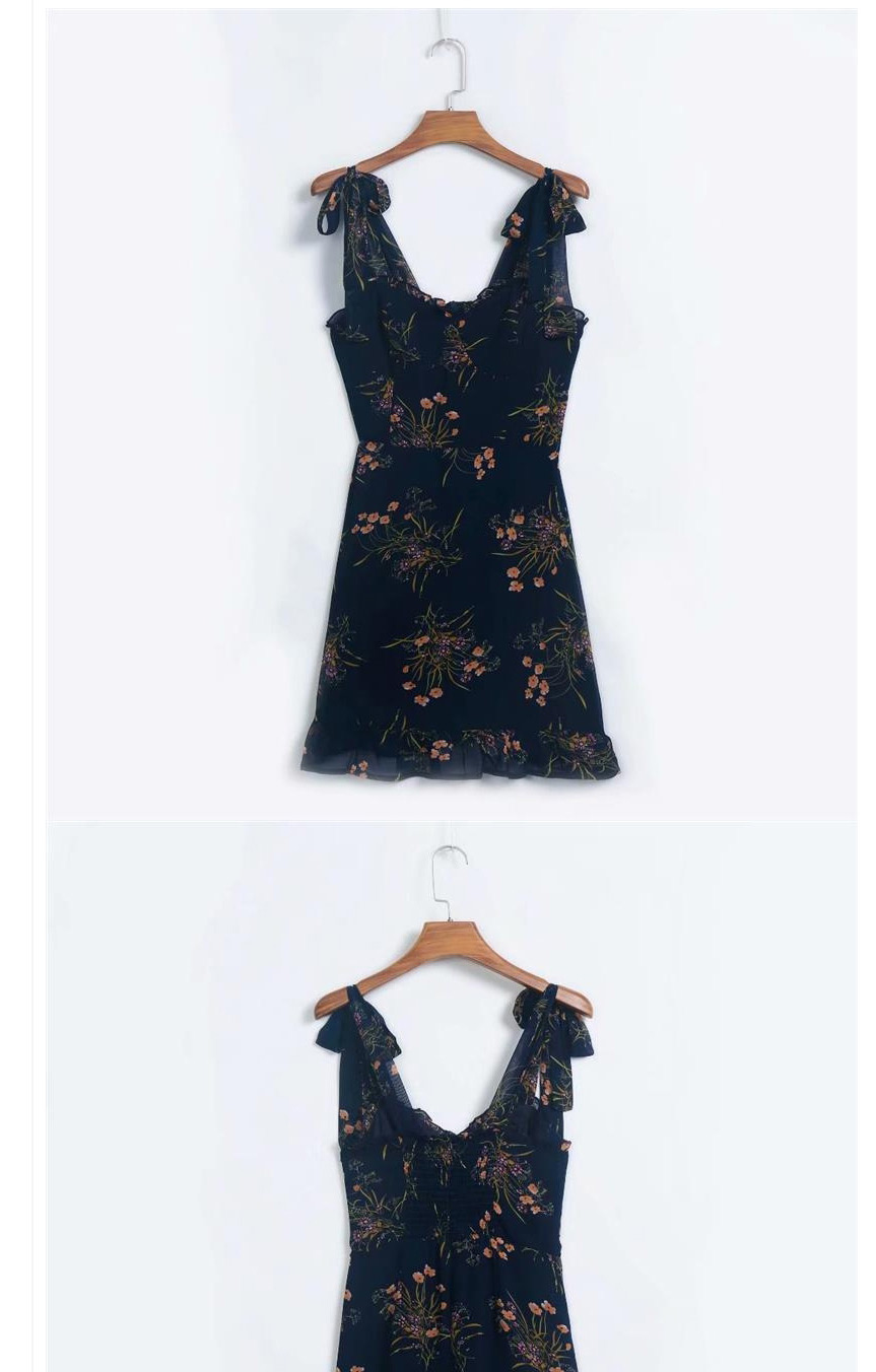 Fashion Black Printed Strap Dress,Long Dress