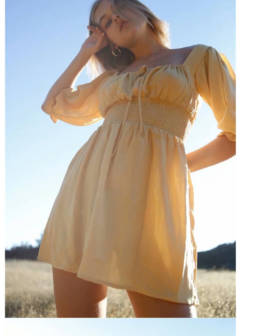 Fashion Light Yellow Ruffled Tether Dress,Long Dress