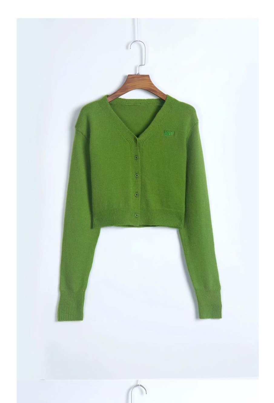 Fashion Green V-neck Knit Cardigan,Tank Tops & Camis