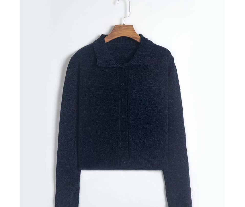 Fashion Navy Knitted Coat,Coat-Jacket
