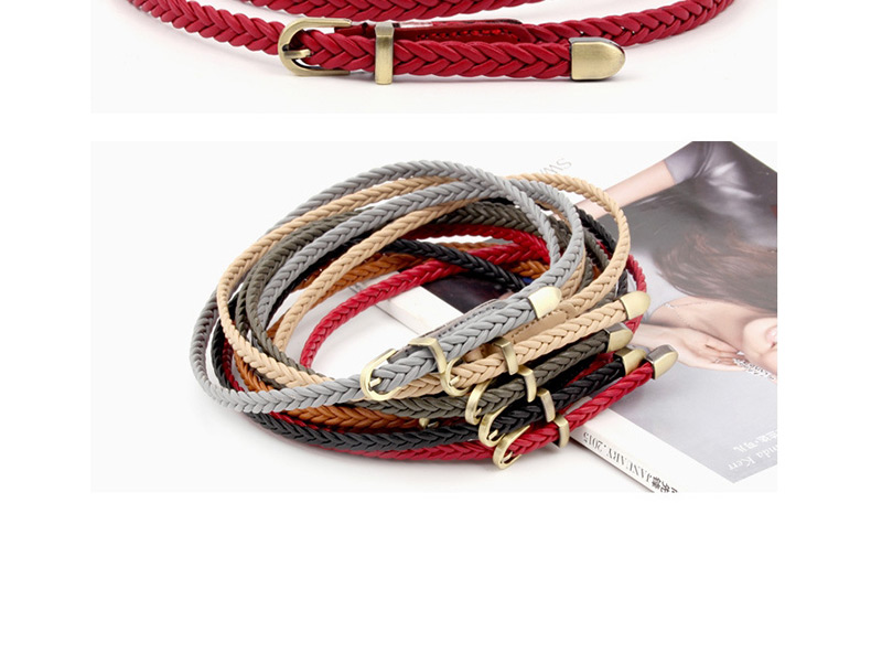 Fashion Coffee Woven Leather Vintage Belt,Thin belts