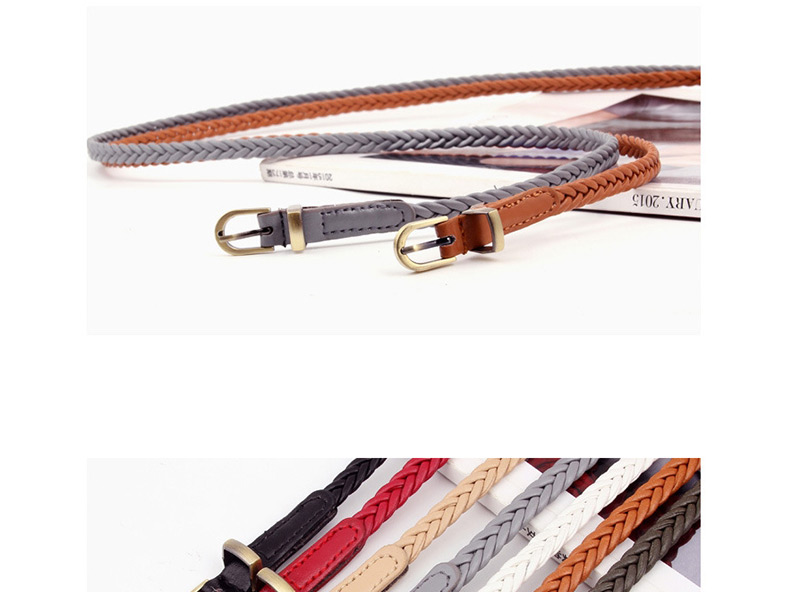 Fashion Khaki Woven Leather Vintage Belt,Thin belts