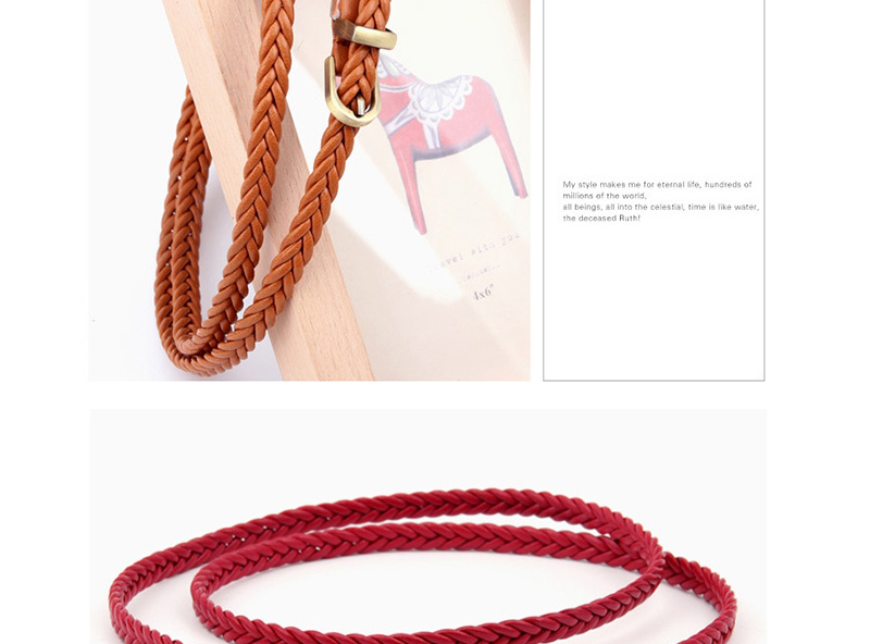 Fashion Rose Red Woven Leather Vintage Belt,Thin belts