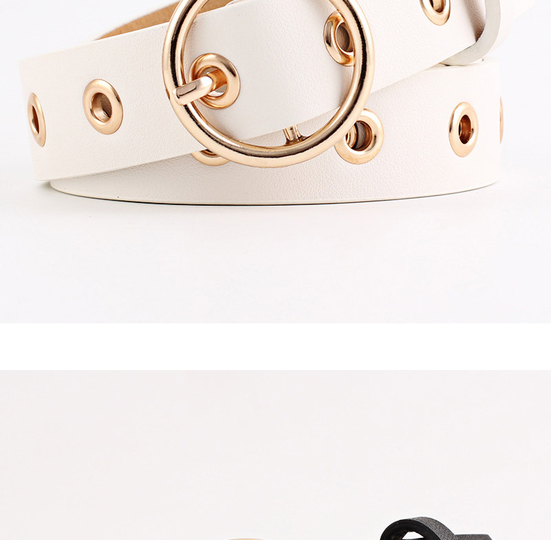 Fashion White Round Buckle Wide Leather Hollow Eye Belt,Wide belts