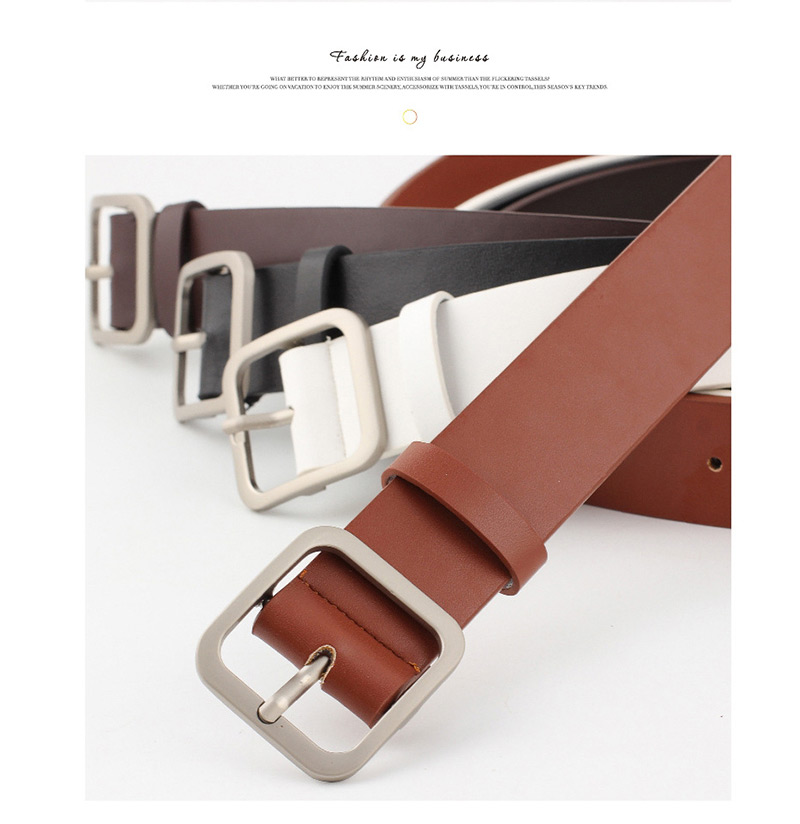 Fashion Coffee - Silver Buckle Square Buckle Belt,Wide belts