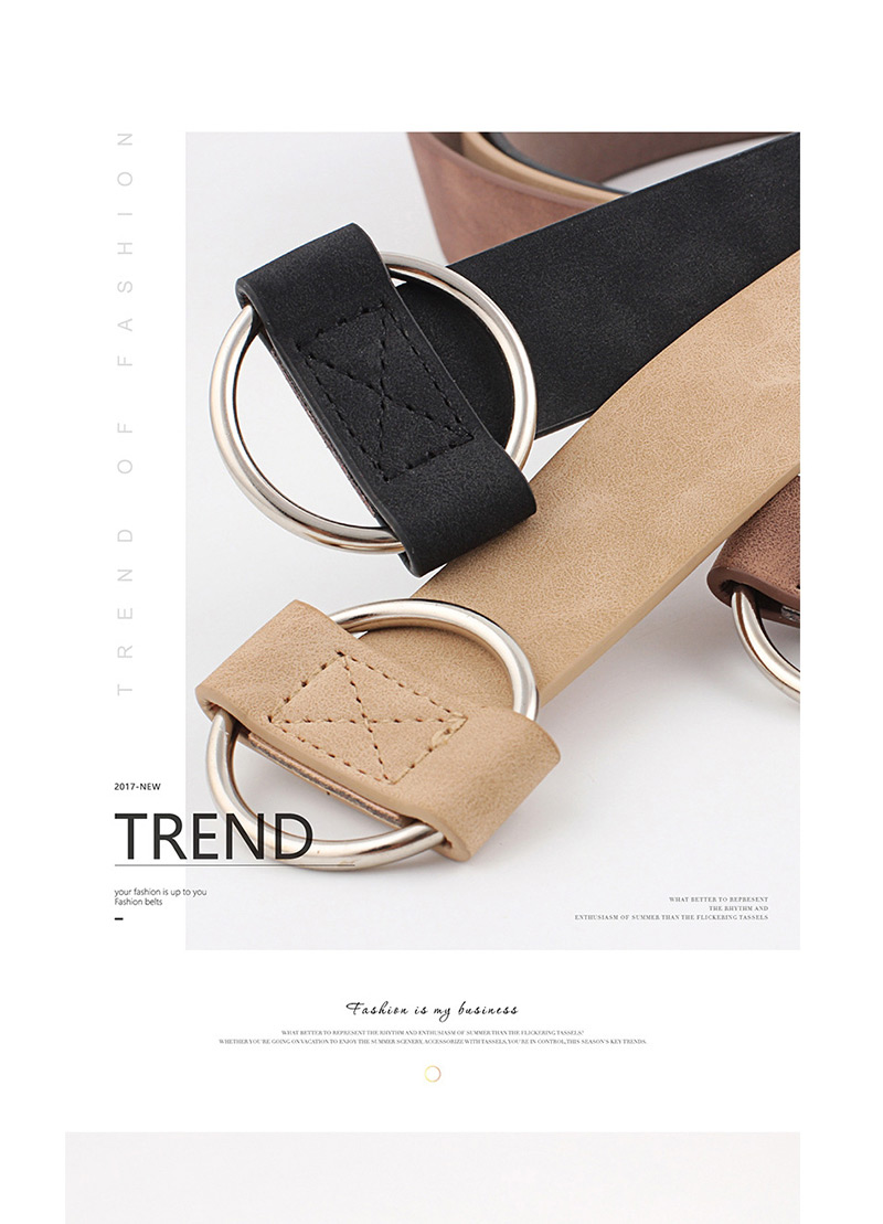Fashion Khaki Needle-free Round Buckle Wide Leather Belt,Wide belts