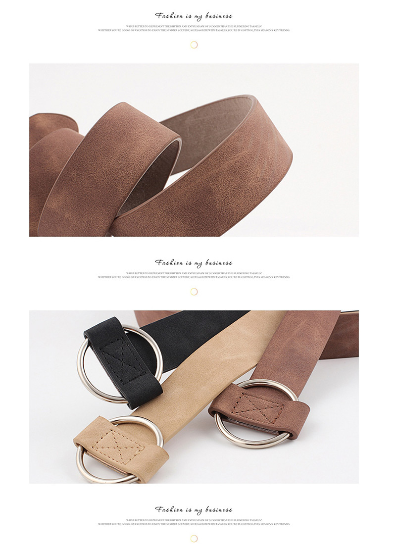 Fashion Camel Needle-free Round Buckle Wide Leather Belt,Wide belts