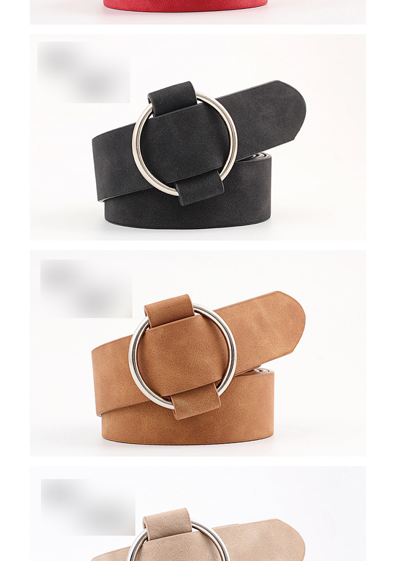 Fashion Khaki Needle-free Round Buckle Wide Leather Belt,Wide belts