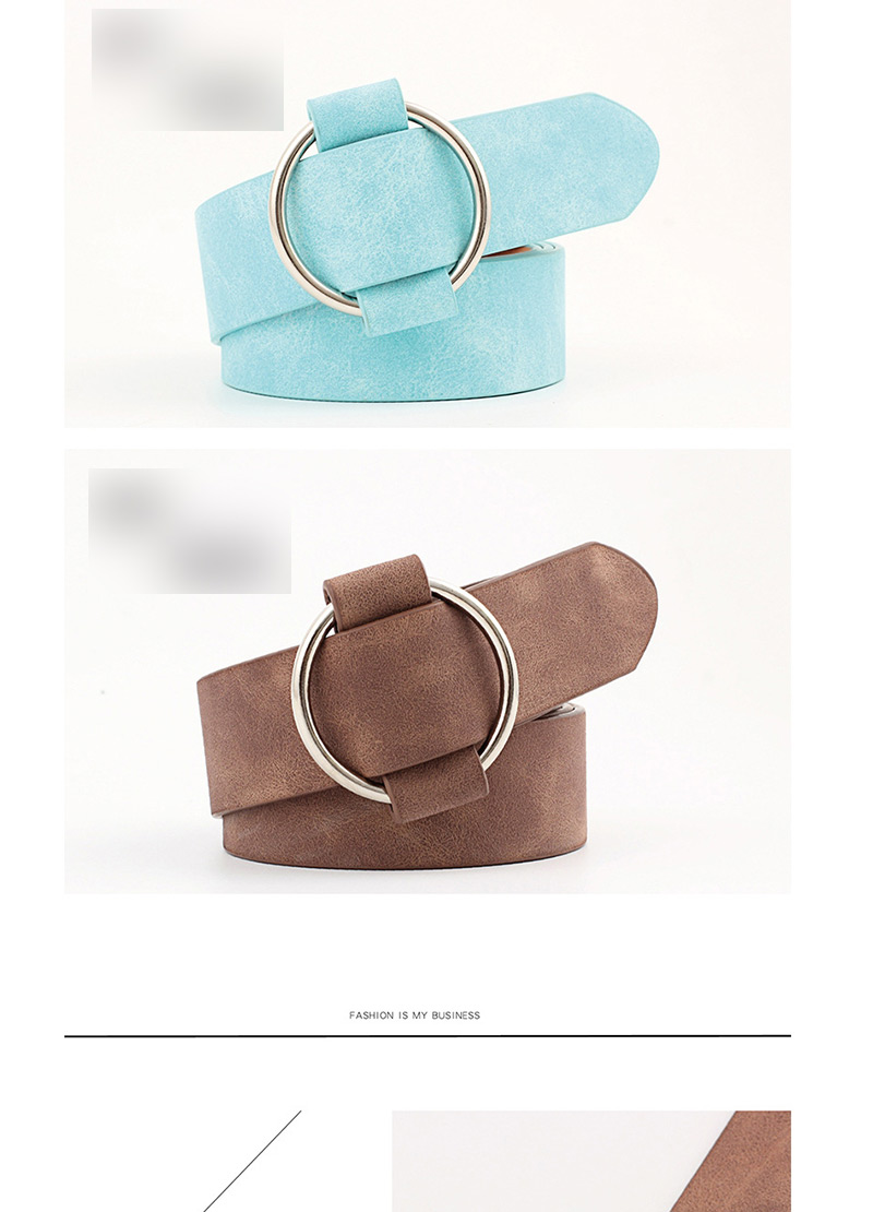 Fashion Sky Blue Needle-free Round Buckle Wide Leather Belt,Wide belts