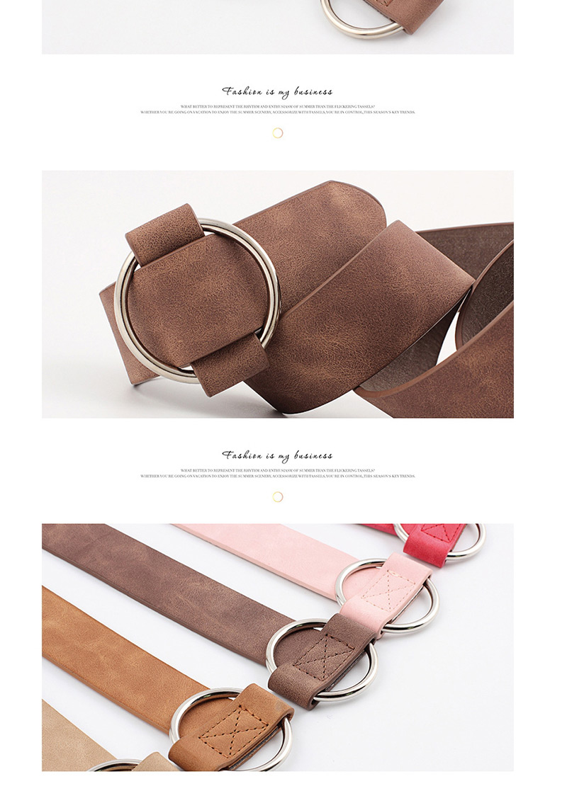 Fashion Coffee Needle-free Round Buckle Wide Leather Belt,Wide belts