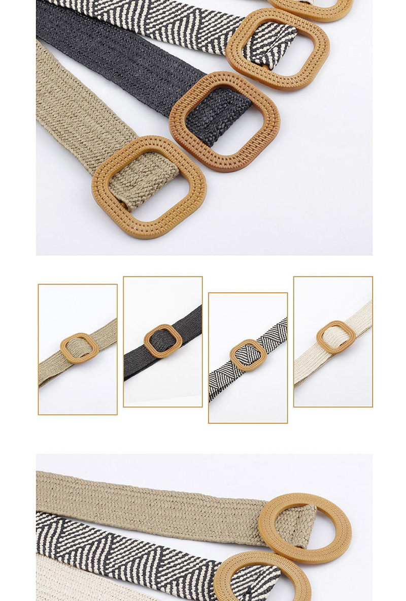 Fashion 904 Beige Round Buckle Grass Woven Belt,Thin belts