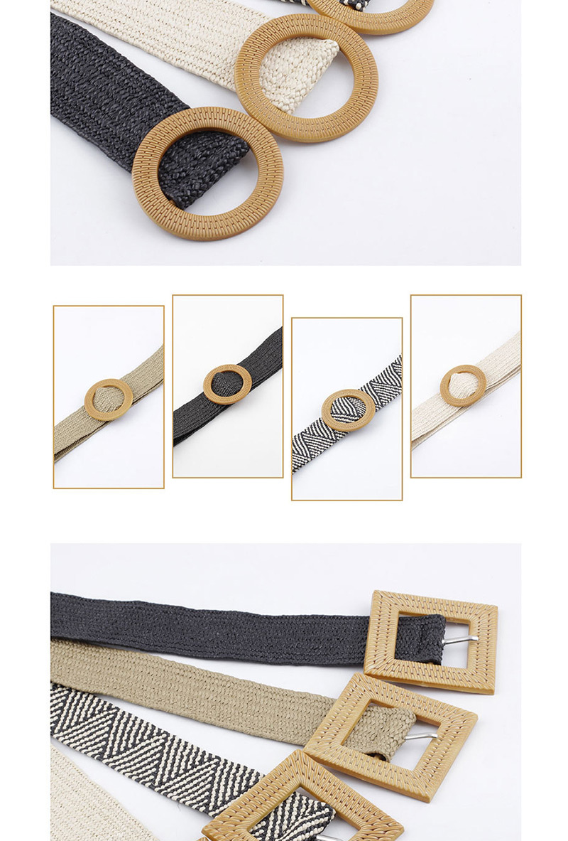 Fashion 903 Khaki Round Buckle Grass Woven Belt,Thin belts