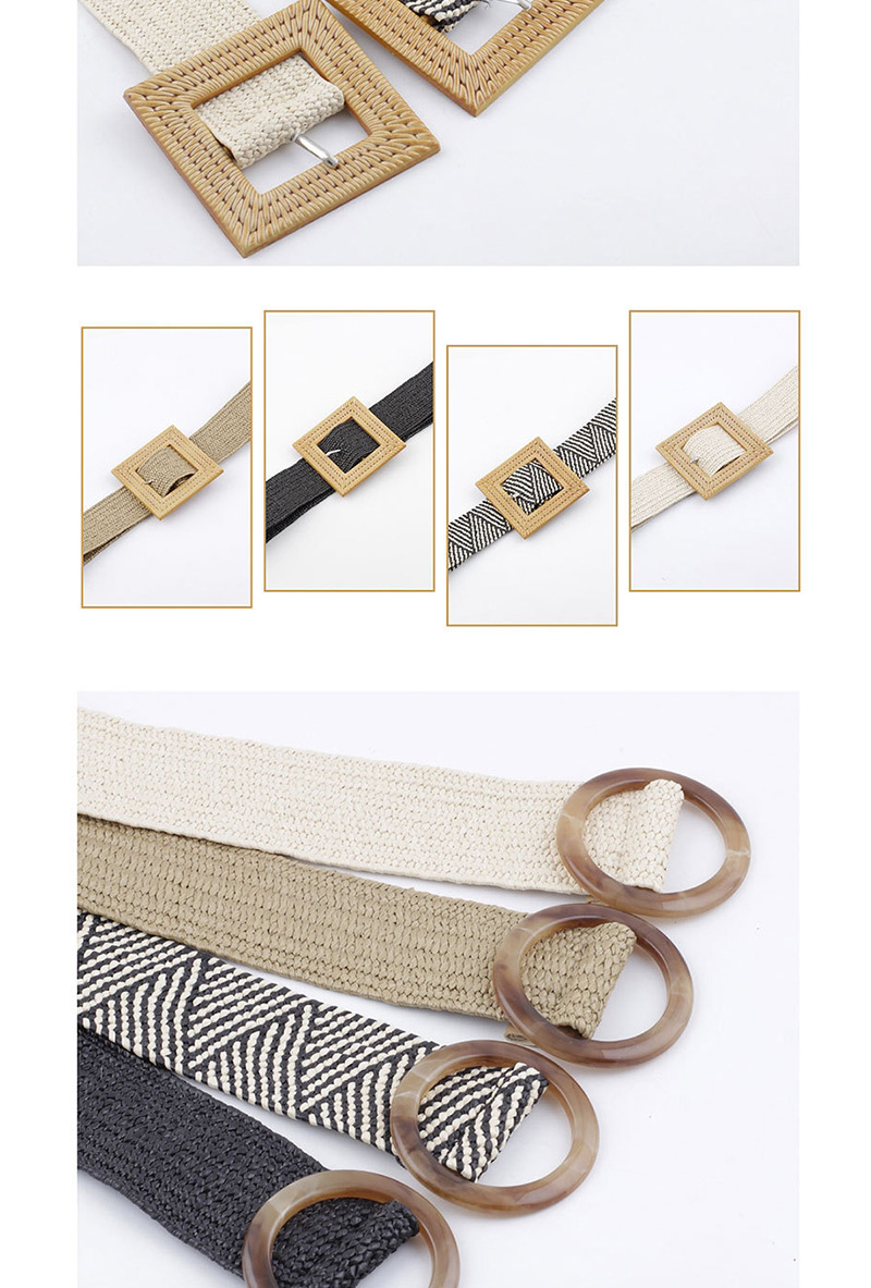 Fashion 905 Beige Round Buckle Grass Woven Belt,Thin belts