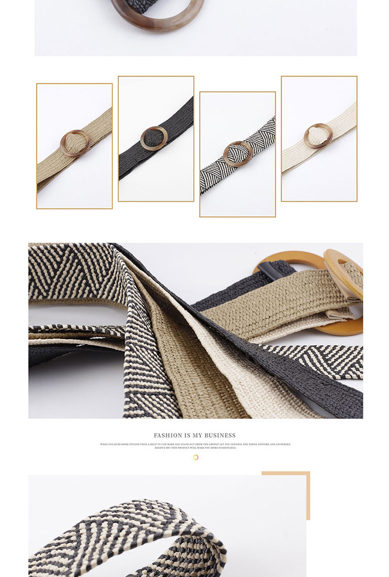 Fashion 905 Khaki Round Buckle Grass Woven Belt,Thin belts