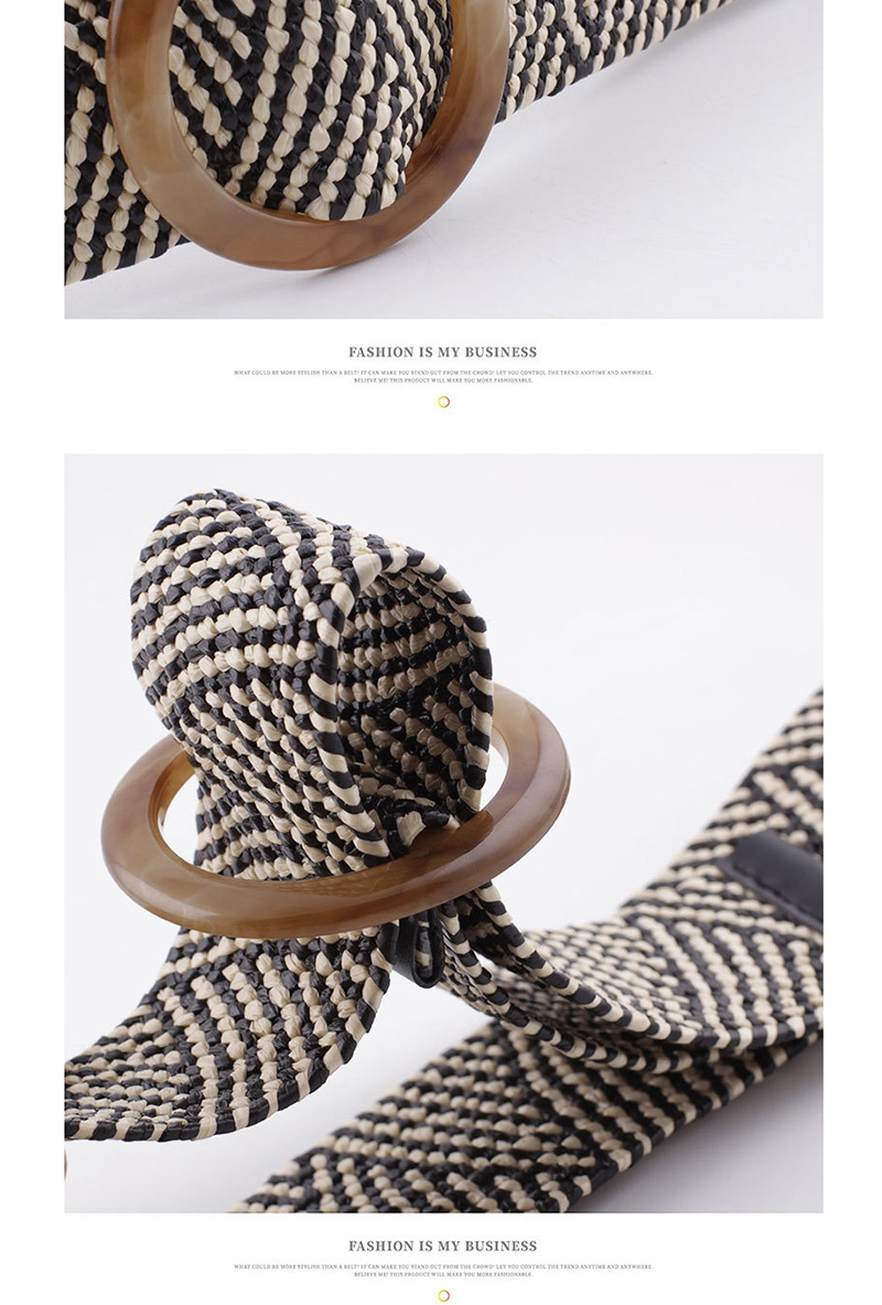 Fashion 906 Khaki Round Buckle Grass Woven Belt,Thin belts
