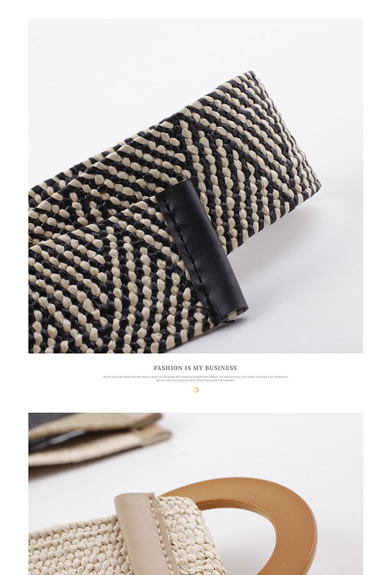 Fashion 903 Khaki Round Buckle Grass Woven Belt,Thin belts