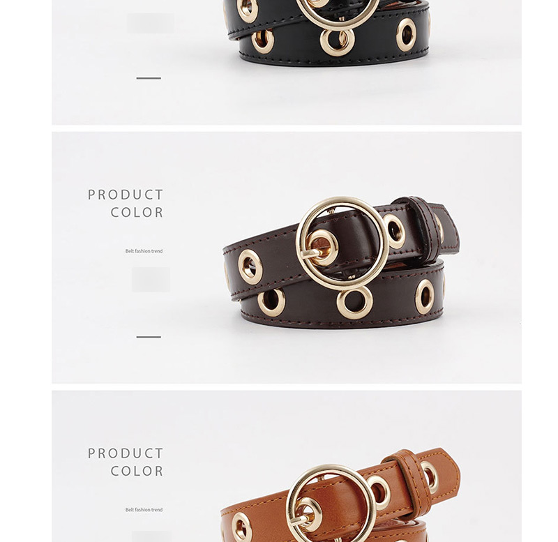 Fashion Coffee Round Buckle Microfiber Leather Eye Belt,Thin belts