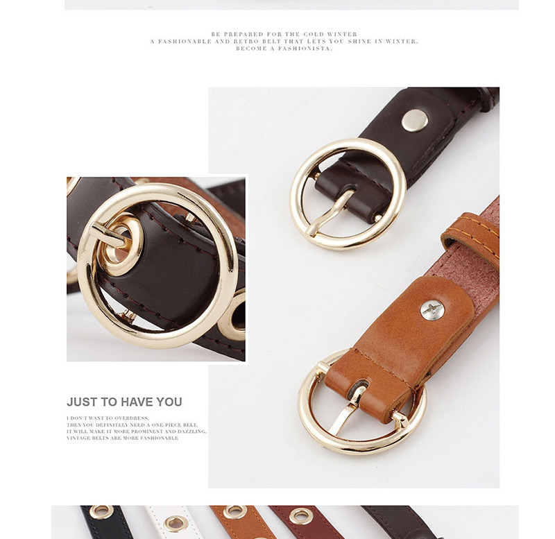 Fashion Black Round Buckle Microfiber Leather Eye Belt,Thin belts