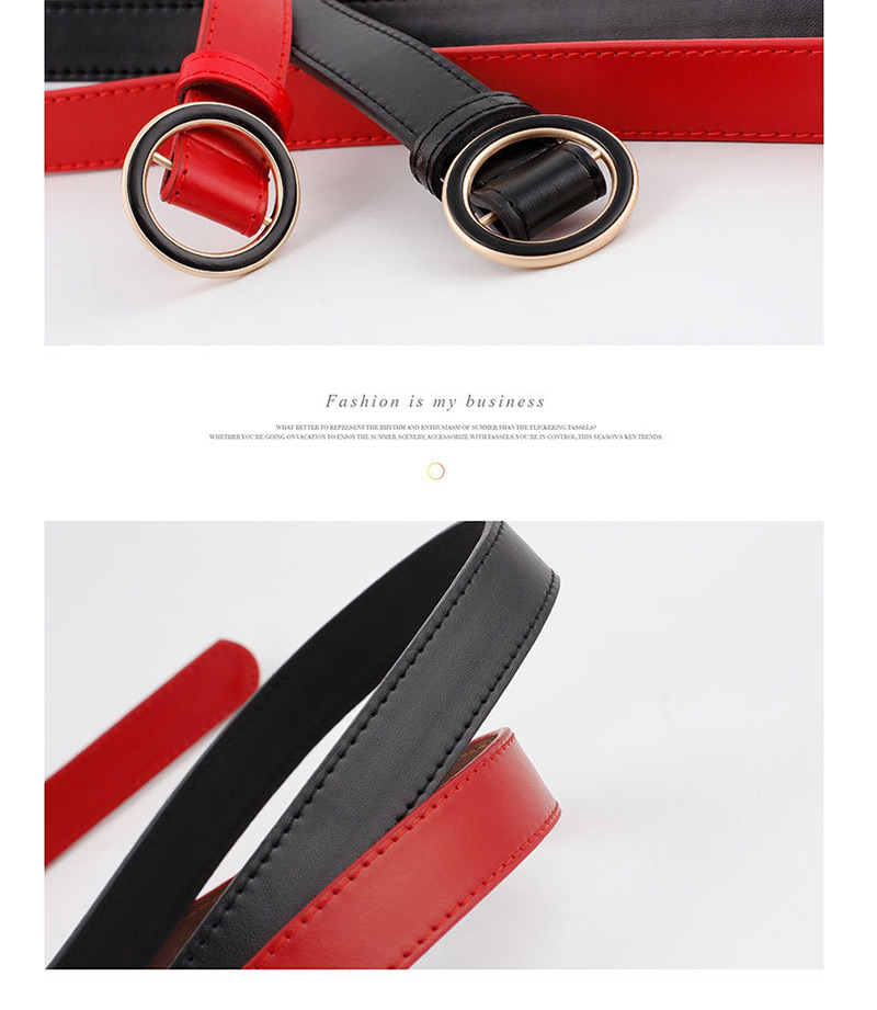 Fashion Red Round Buckle Black Belt,Thin belts