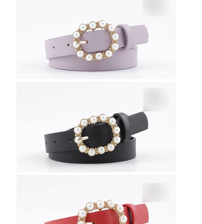 Fashion Light Purple Leather Pearl Belt,Thin belts