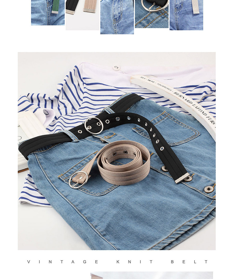 Fashion Khaki 12 Tail Holes Openwork Round Buckle Corn Belt With Nylon Belt,Thin belts