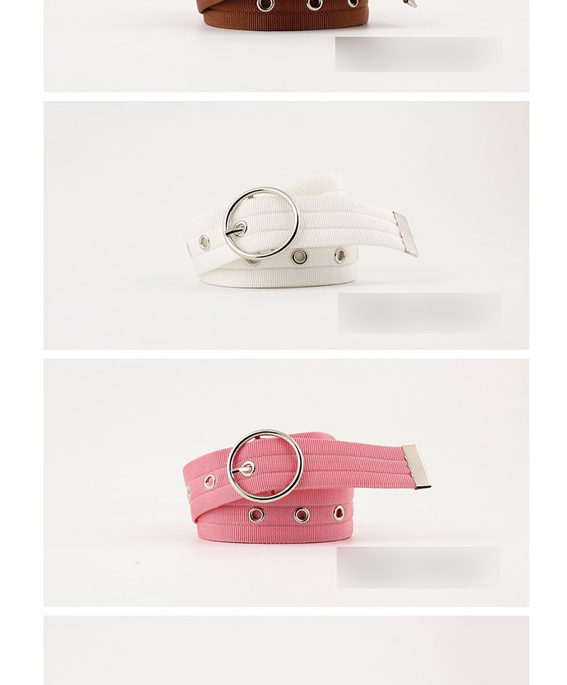 Fashion Pink 12 Tail Holes Openwork Round Buckle Corn Belt With Nylon Belt,Thin belts
