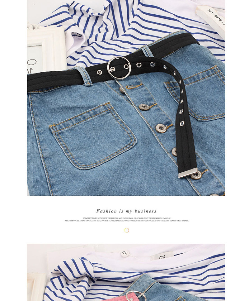 Fashion Khaki 12 Tail Holes Openwork Round Buckle Corn Belt With Nylon Belt,Thin belts