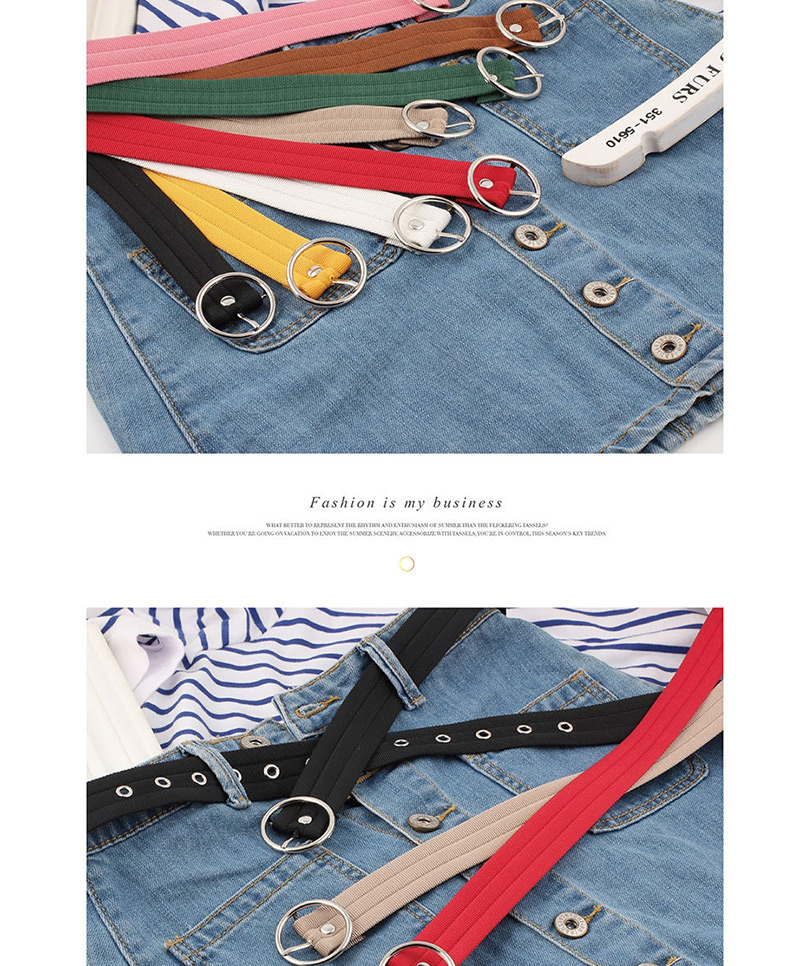 Fashion Red 12 Tail Holes Openwork Round Buckle Corn Belt With Nylon Belt,Thin belts