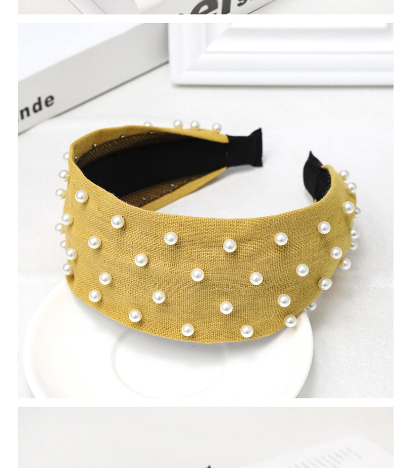 Fashion Yellow Nailed Pearl Headband Nail Pearl Solid Color Wide-brimmed Headband,Head Band