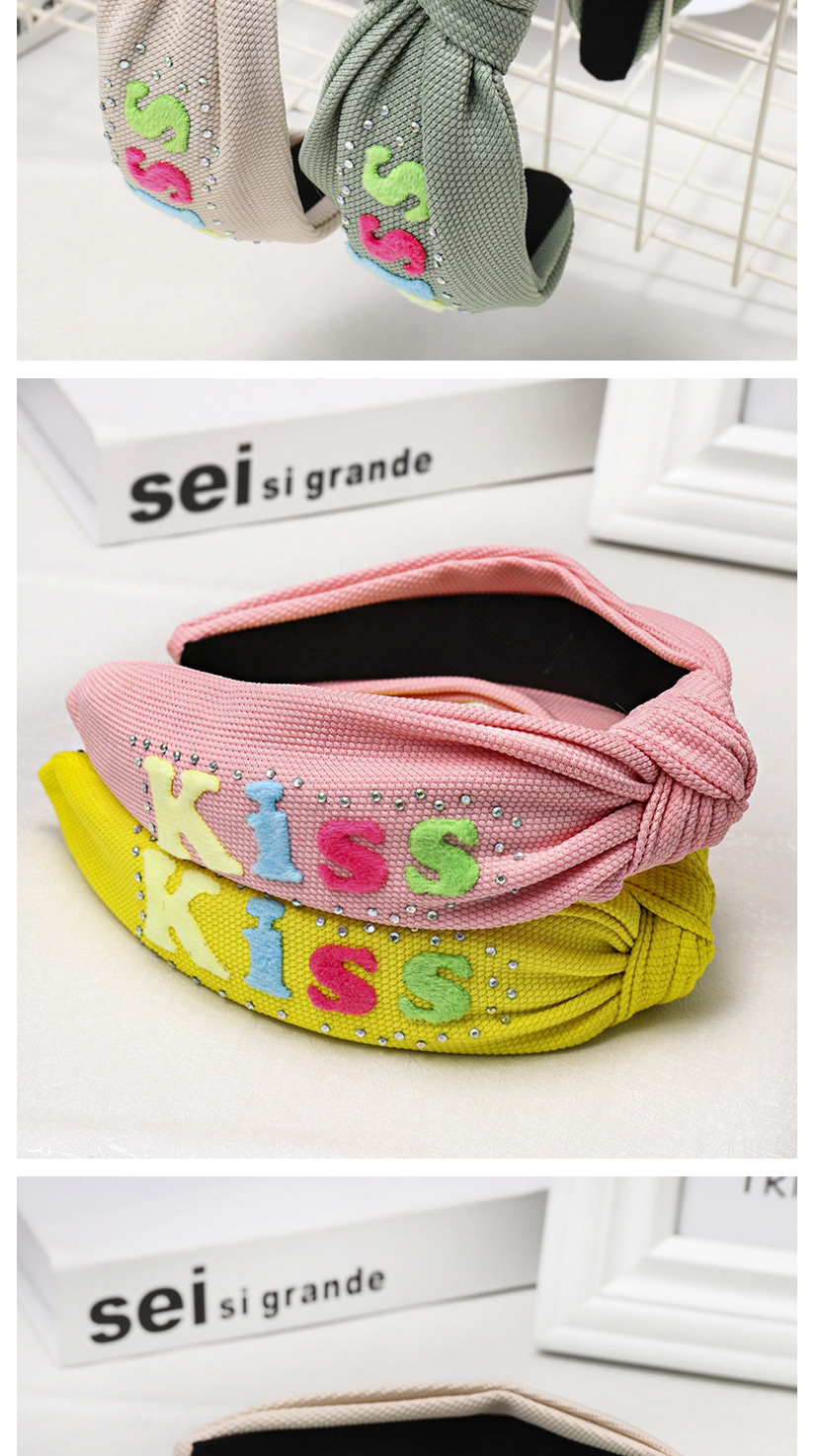 Fashion Pink Letter Rhinestone Headband Wide-brimmed Temperament Solid Color Letter Water Drill Hoop,Head Band