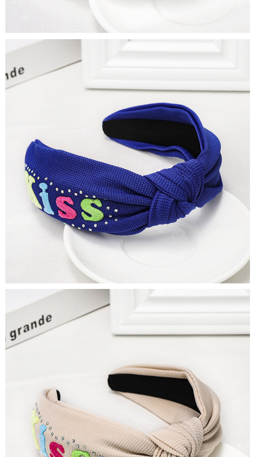 Fashion Royal Blue Letter Rhinestone Headband Wide-brimmed Temperament Solid Color Letter Water Drill Hoop,Head Band