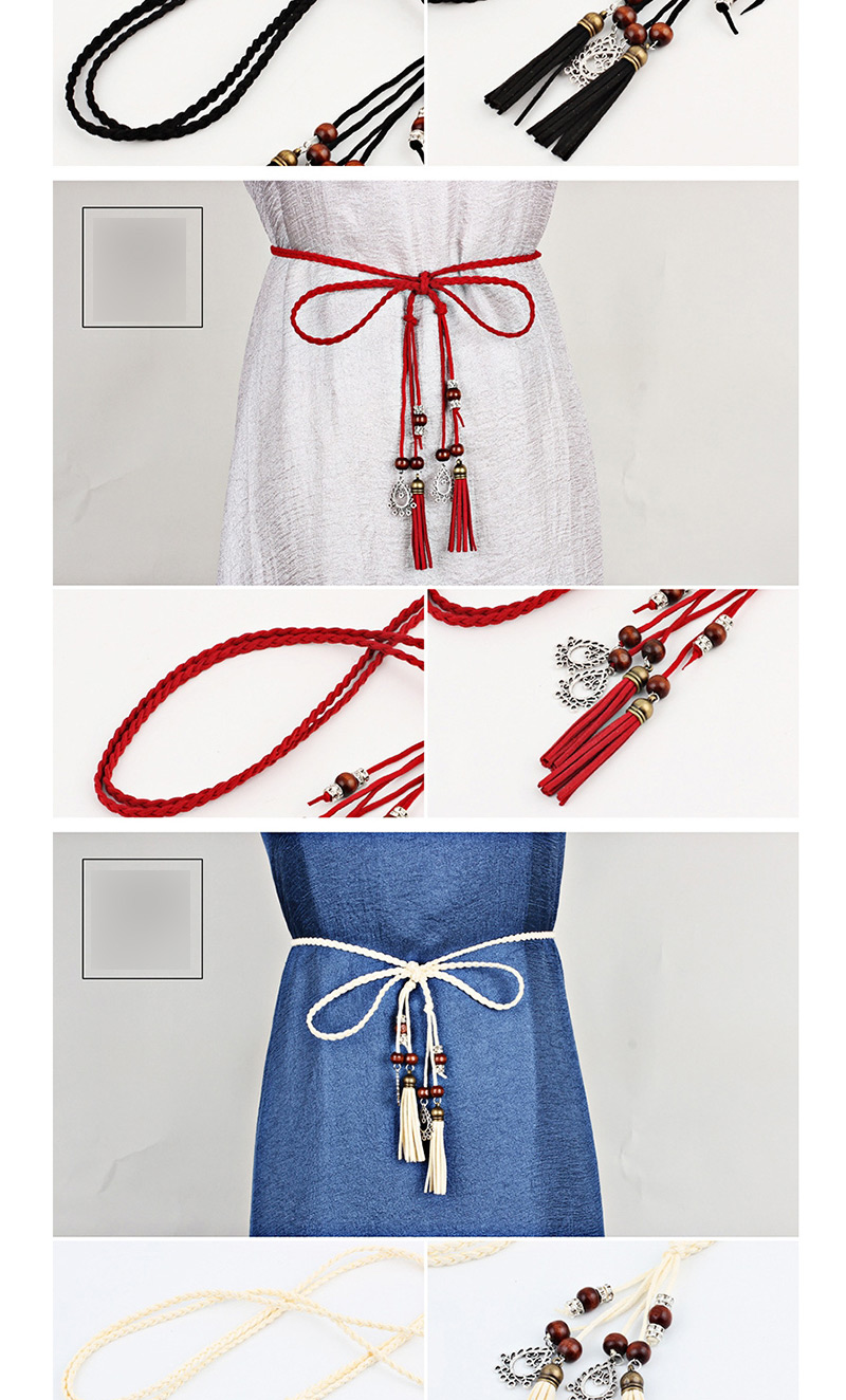 Fashion Red Braided Tail Knotted Belt,Thin belts