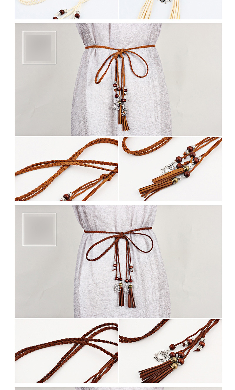 Fashion Camel Braided Tail Knotted Belt,Thin belts
