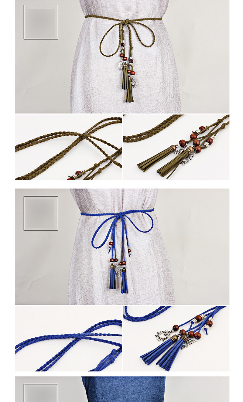 Fashion Khaki Braided Tail Knotted Belt,Thin belts