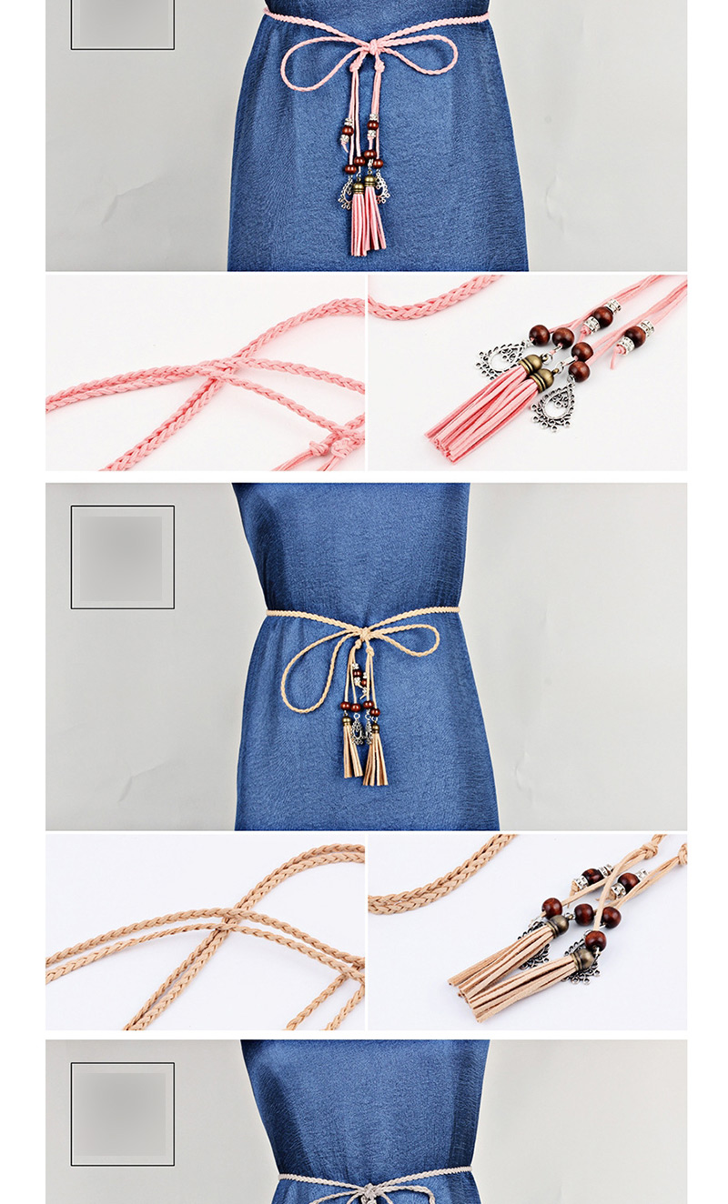Fashion Khaki Braided Tail Knotted Belt,Thin belts