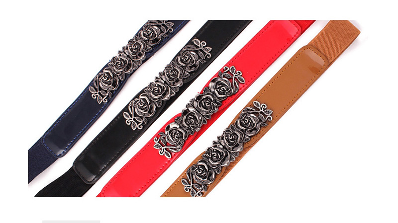 Fashion Black Rose Imitation Leather Counterpart Elastic Small Waist Seal,Thin belts