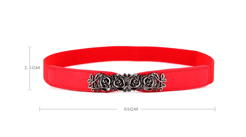 Fashion Red Rose Imitation Leather Counterpart Elastic Small Waist Seal,Thin belts