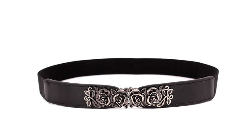 Fashion Black Rose Imitation Leather Counterpart Elastic Small Waist Seal,Thin belts